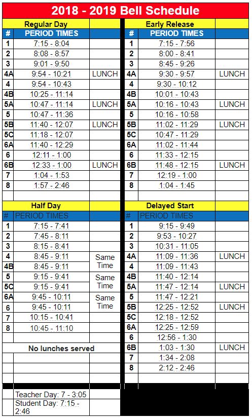north central high school bell schedule